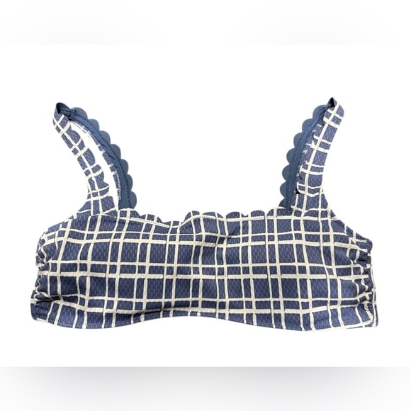 Aerie Scoop scalloped trim blue and white grid pattern bikini top Size XL - Picture 1 of 7